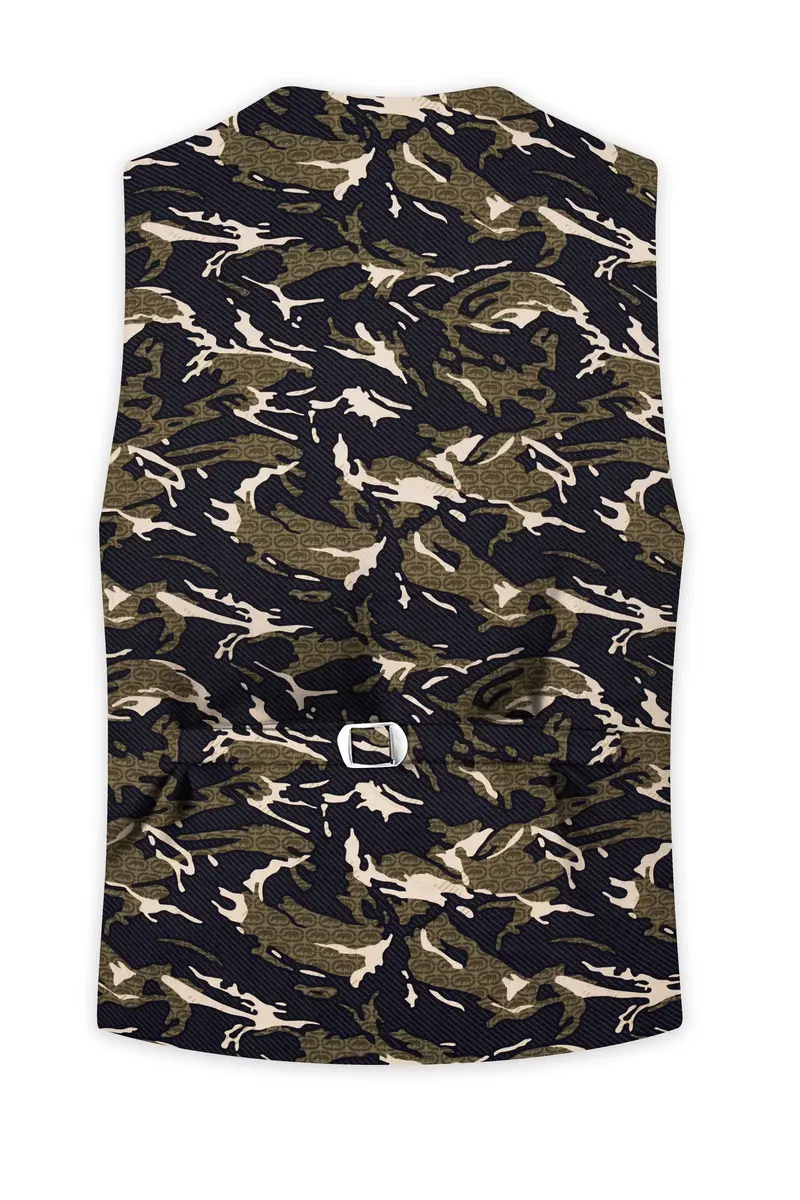 Mirage Black And Sage Green Camouflage Printed Cotton Waistcoat 4