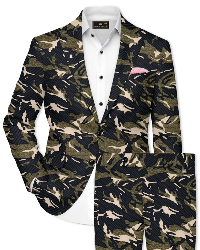 Mirage Black And Sage Green Printed Premium Cotton Single-Breasted Suit 1