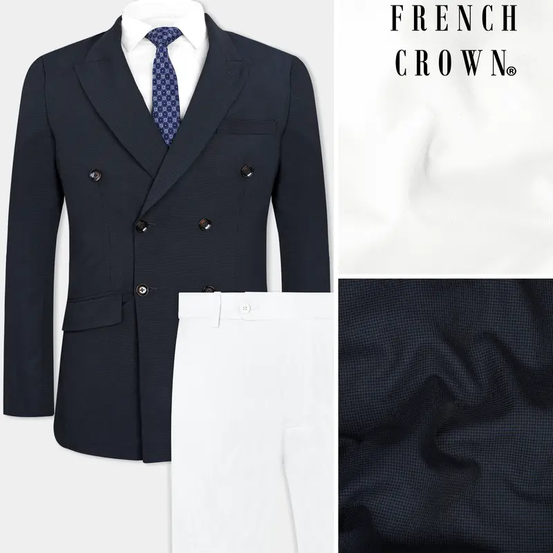 Mirage Black Houndstooth Wool Rich Double-Breasted Suit 1