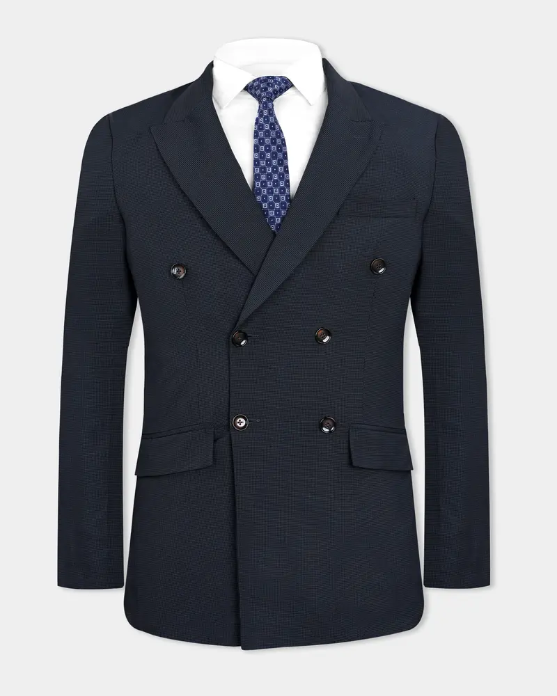 Mirage Black Houndstooth Wool Rich Double-Breasted Suit 6