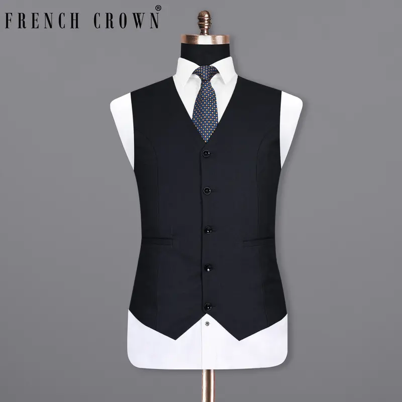 Mirage Black Subtle Windowpane Wool Rich Waistcoat 1