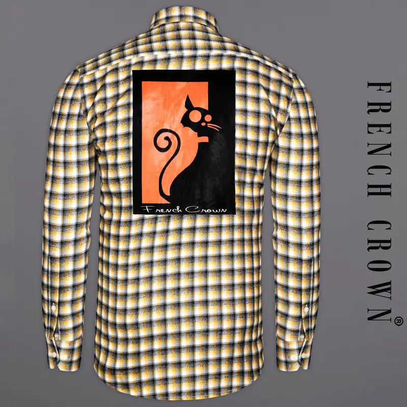 Mirage Black With Mikado Yellow Checkered Printed Twill Premium Cotton Designer Shirt 1