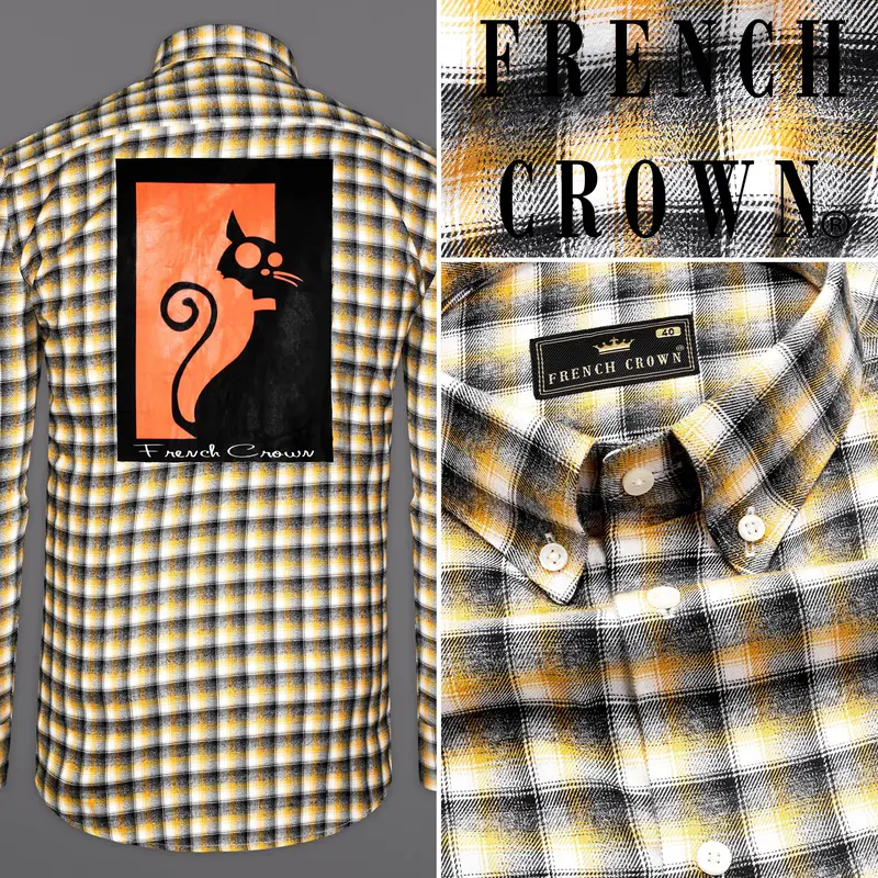 Mirage Black With Mikado Yellow Checkered Printed Twill Premium Cotton Designer Shirt 11