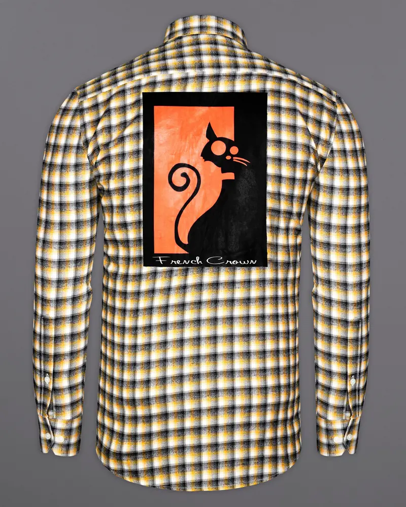 Mirage Black With Mikado Yellow Checkered Printed Twill Premium Cotton Designer Shirt 2