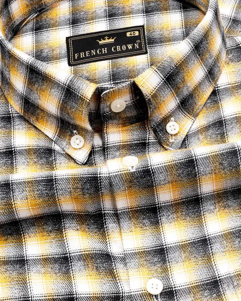 Mirage Black With Mikado Yellow Checkered Printed Twill Premium Cotton Designer Shirt 5