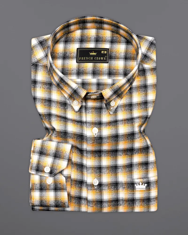 Mirage Black With Mikado Yellow Checkered Printed Twill Premium Cotton Designer Shirt 6
