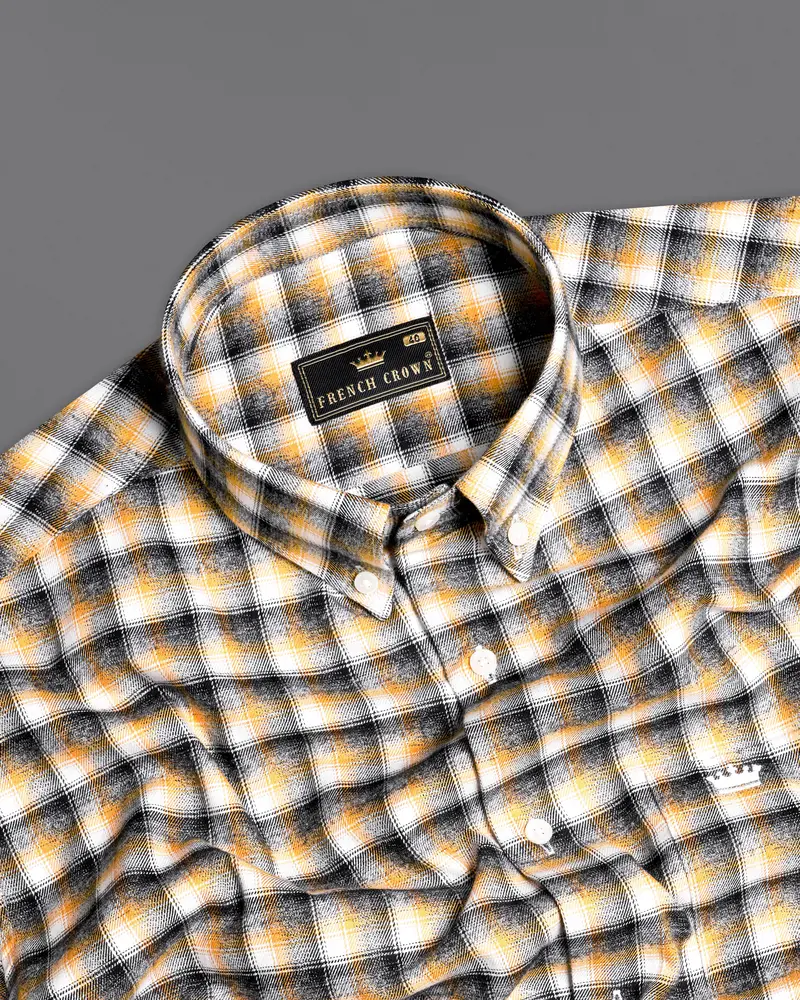 Mirage Black With Mikado Yellow Checkered Printed Twill Premium Cotton Designer Shirt 7