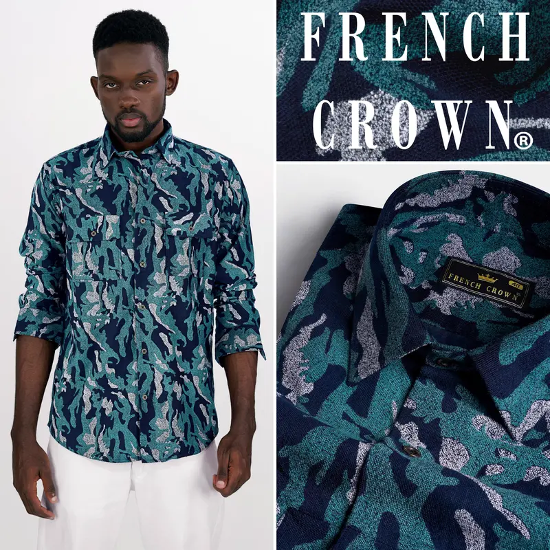 Mirage Blue And Cararra White Textured Corduroy Designer Overshirt/Shacket 10