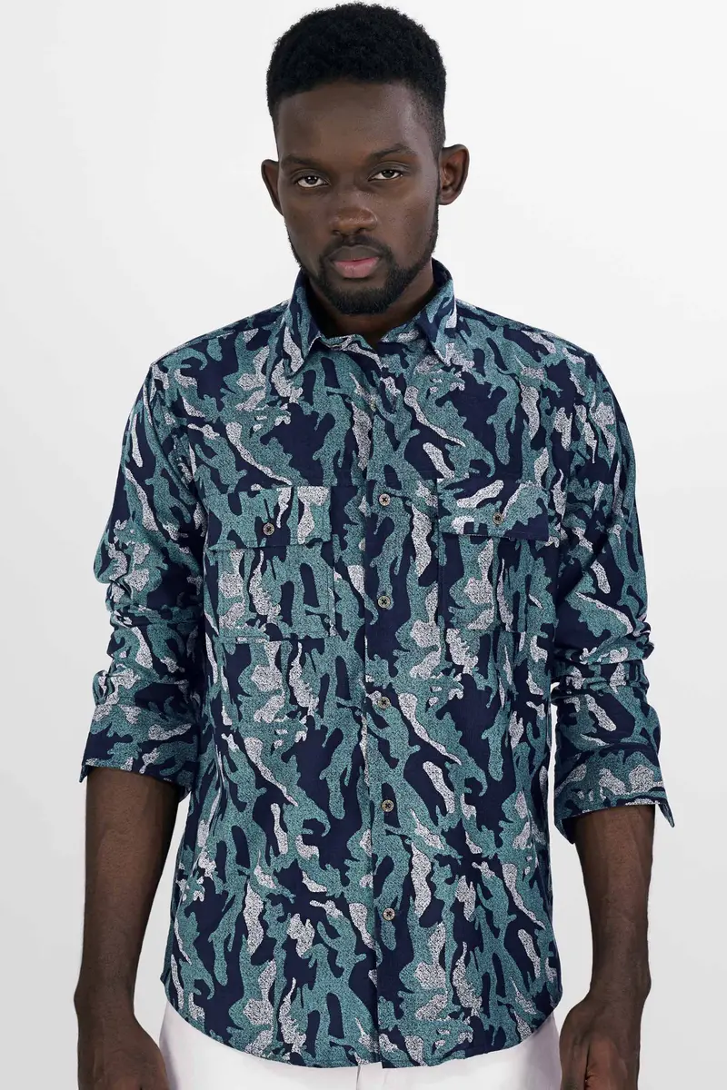 Mirage Blue And Cararra White Textured Corduroy Designer Overshirt/Shacket 5
