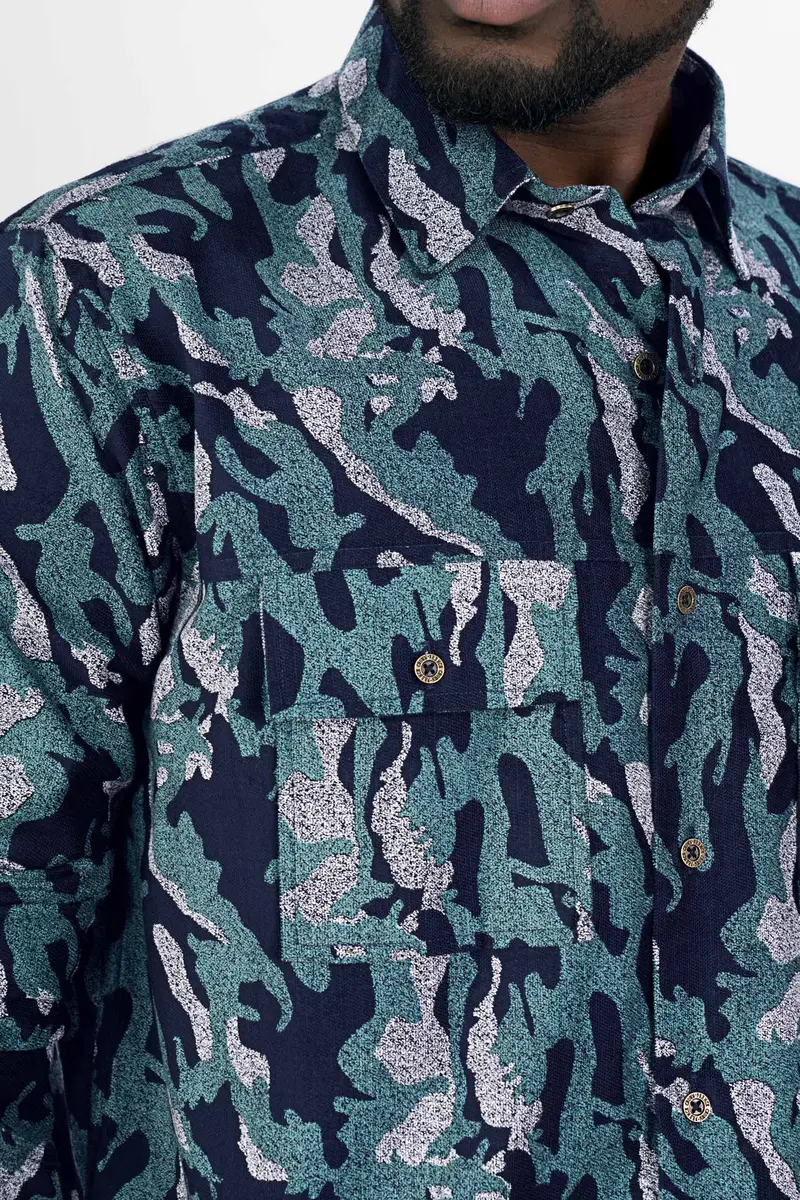 Mirage Blue And Cararra White Textured Corduroy Designer Overshirt/Shacket 6