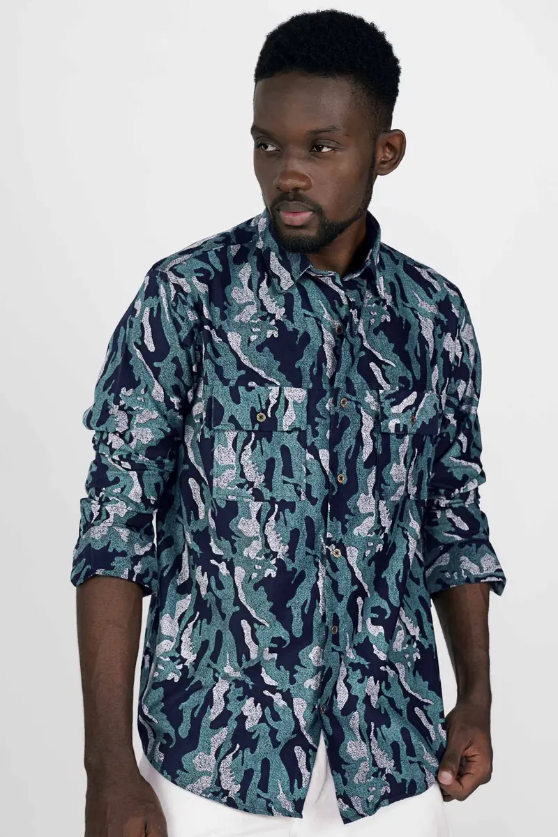 Mirage Blue And Cararra White Textured Corduroy Designer Overshirt/Shacket 7