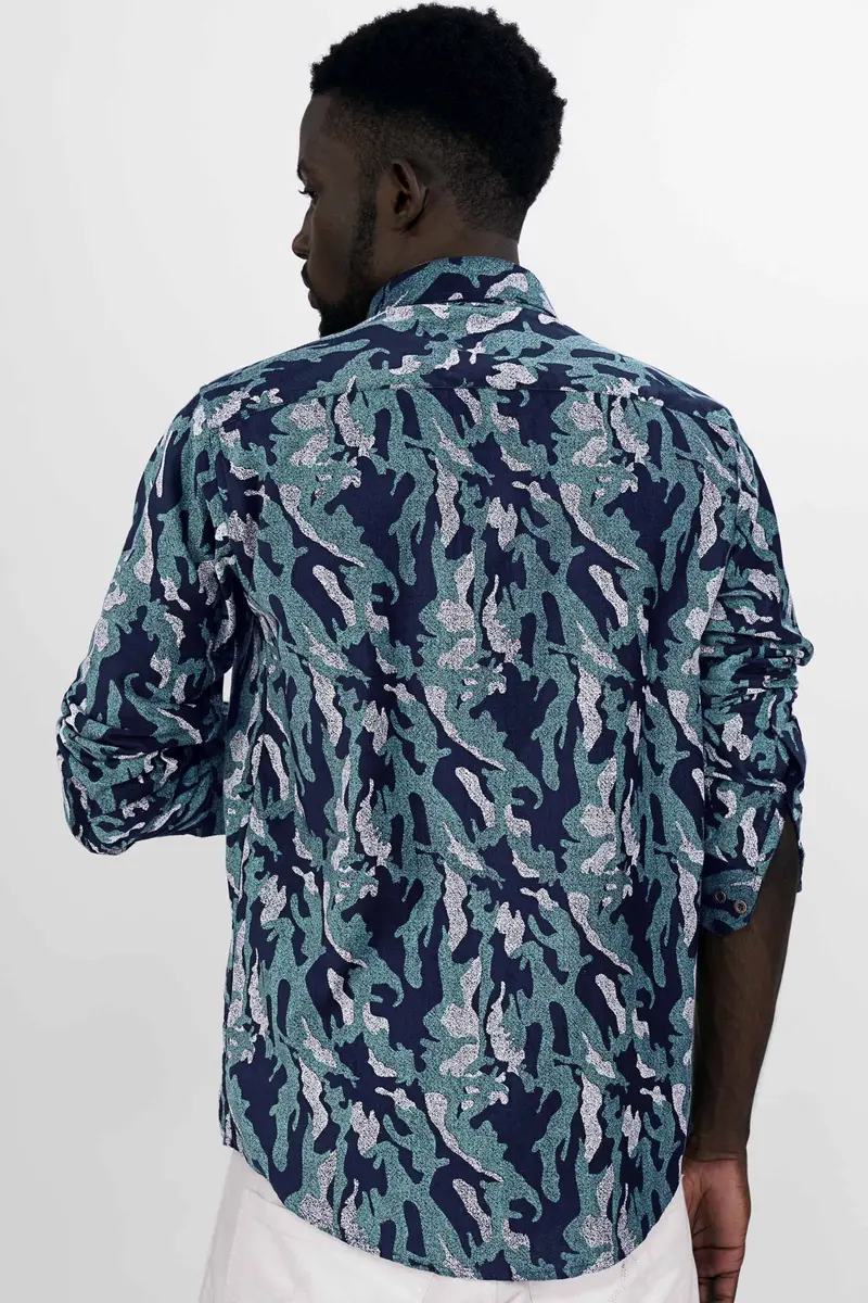 Mirage Blue And Cararra White Textured Corduroy Designer Overshirt/Shacket 8