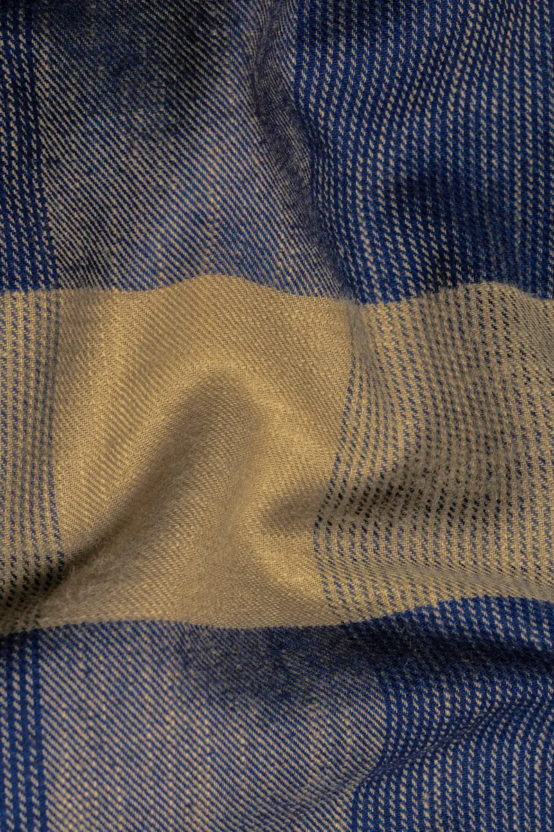 Mirage Blue And Mocha Brown Plaid Chambray Premium Giza Cotton Shirt 2