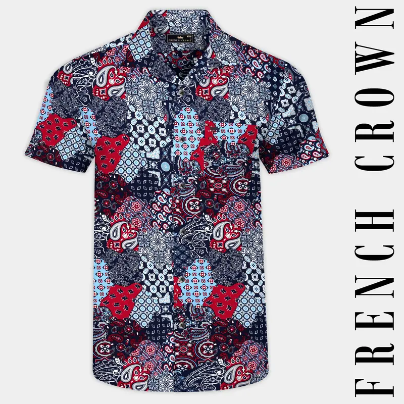 Mirage Blue And Monza Red Multicolour Printed Premium Tencel Shirt 1