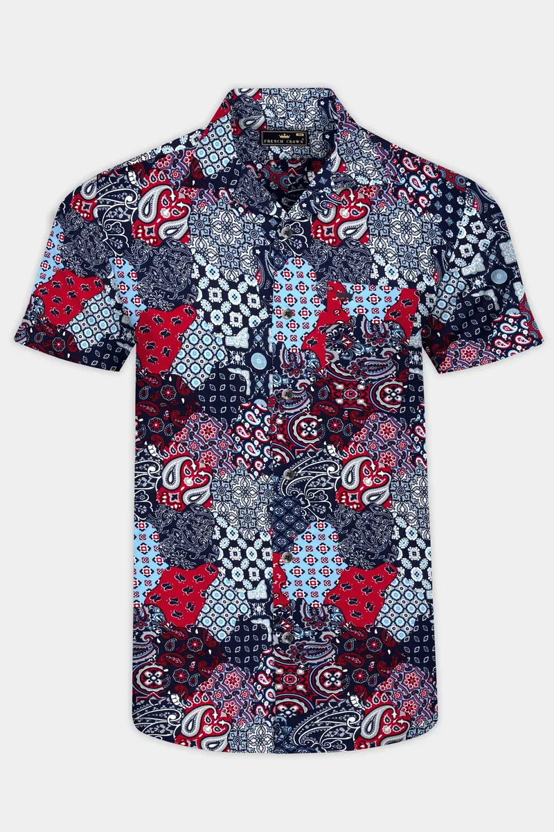 Mirage Blue And Monza Red Multicolour Printed Premium Tencel Shirt 2