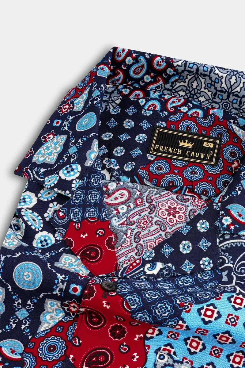 Mirage Blue And Monza Red Multicolour Printed Premium Tencel Shirt 4