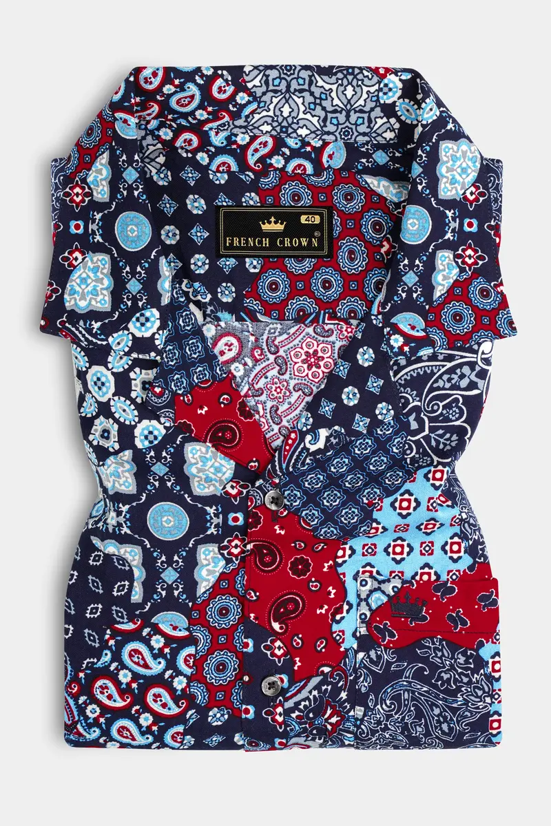 Mirage Blue And Monza Red Multicolour Printed Premium Tencel Shirt 5