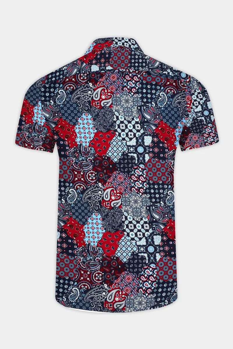 Mirage Blue And Monza Red Multicolour Printed Premium Tencel Shirt 6