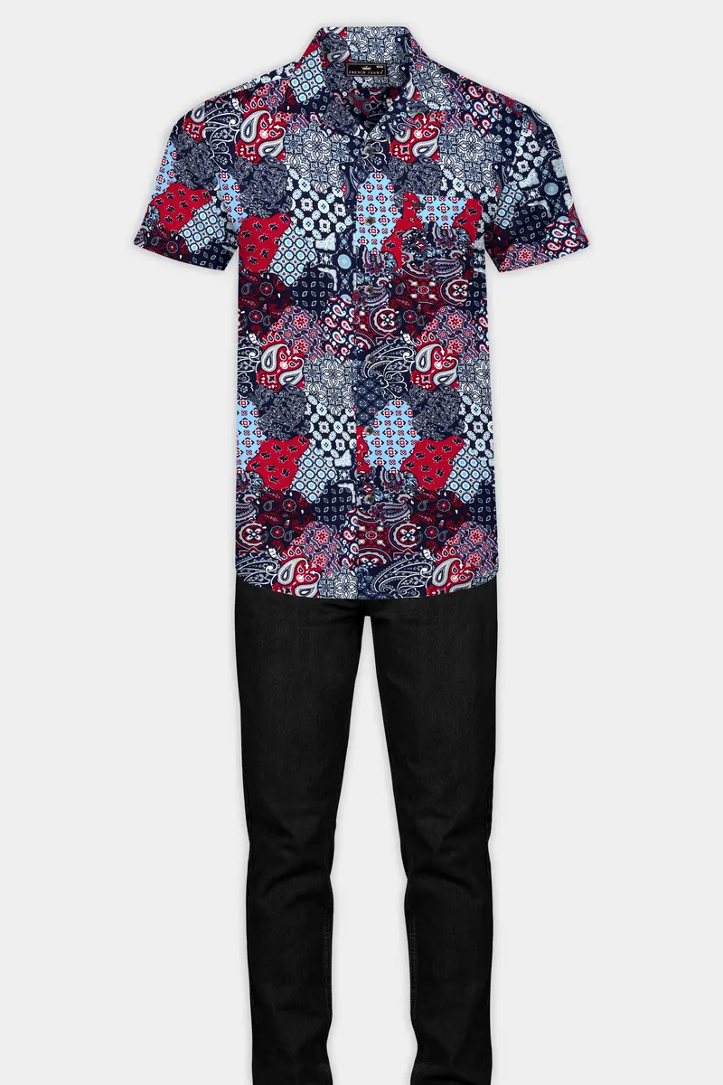 Mirage Blue And Monza Red Multicolour Printed Premium Tencel Shirt 7