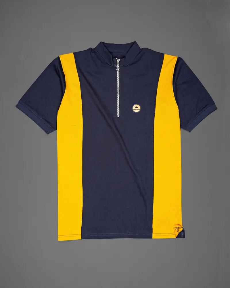 Mirage Blue And Supernova Yellow Super Soft Organic Cotton Mercerised Pique Polo With Zipper Closure 2