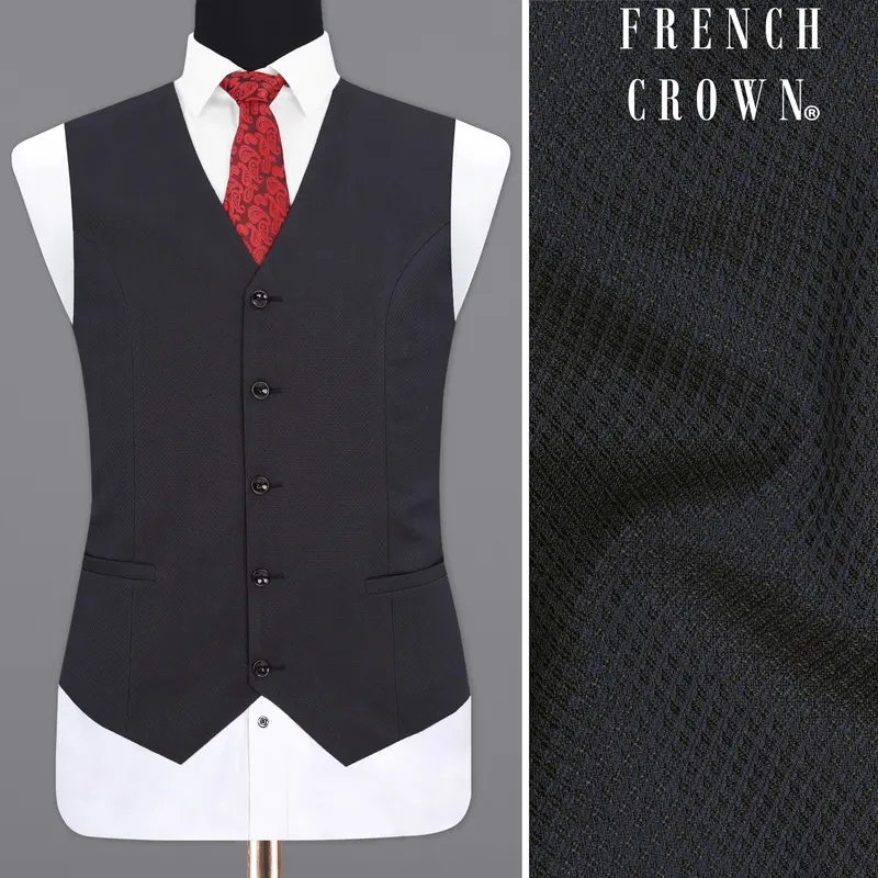 Mirage Blue Diamond Textured Waistcoat 1