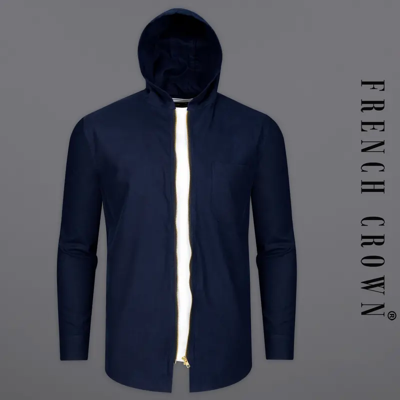 Mirage Blue Flannel Hoodie Shirt With Zipper Closure 1