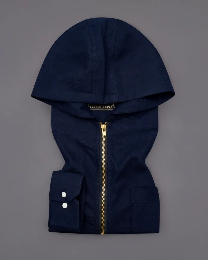 Mirage Blue Flannel Hoodie Shirt With Zipper Closure 2