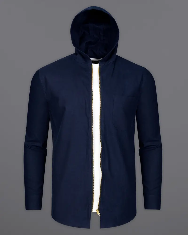 Mirage Blue Flannel Hoodie Shirt With Zipper Closure 5
