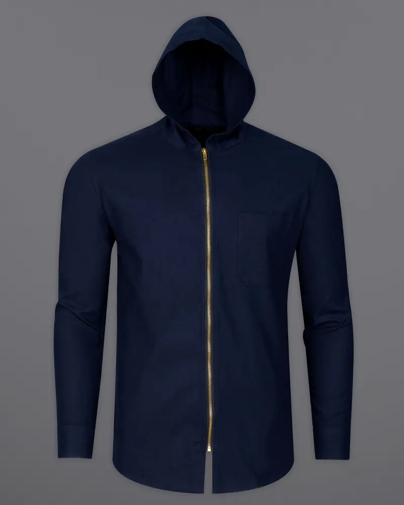 Mirage Blue Flannel Hoodie Shirt With Zipper Closure 7