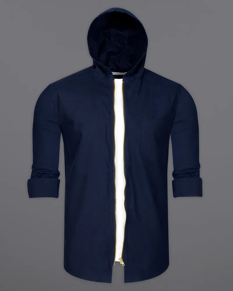 Mirage Blue Flannel Hoodie Shirt With Zipper Closure 8