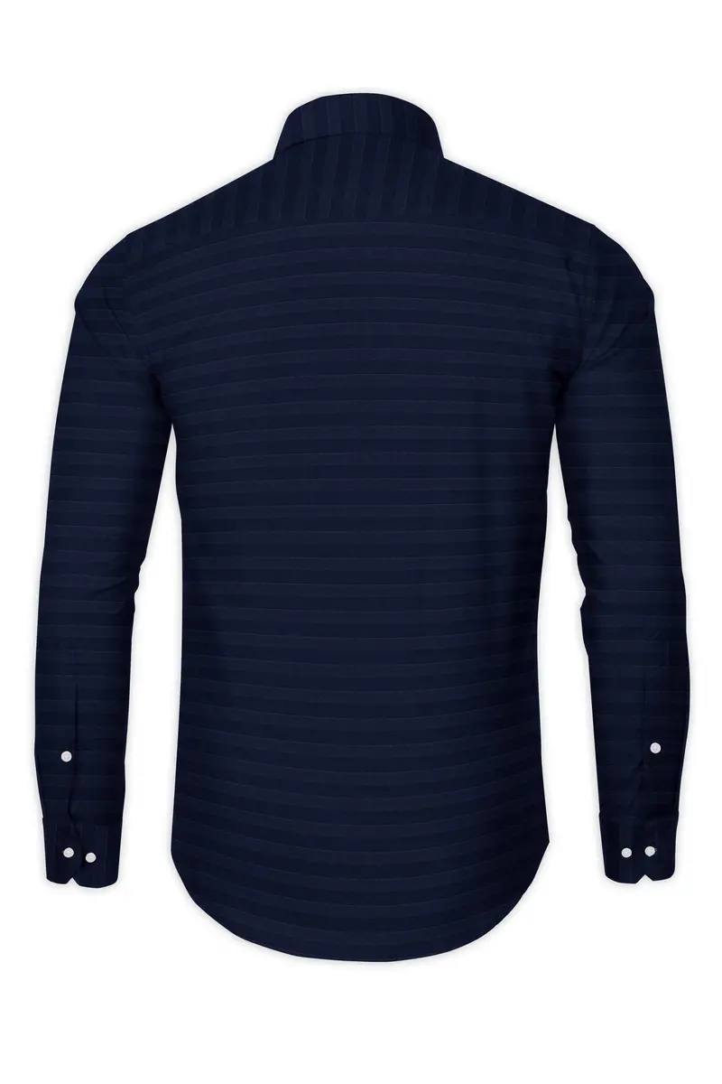 Mirage Blue Horizontal Striped Dobby Textured Premium Giza Cotton Shirt 5