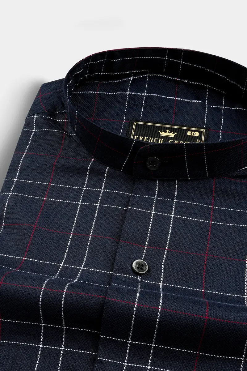 Mirage Blue Plaid Dobby Textured Premium Cotton Shirt 1
