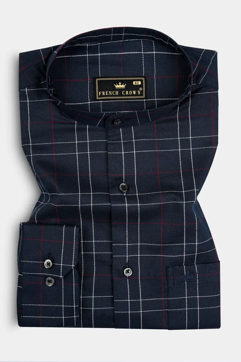 Mirage Blue Plaid Dobby Textured Premium Cotton Shirt 3