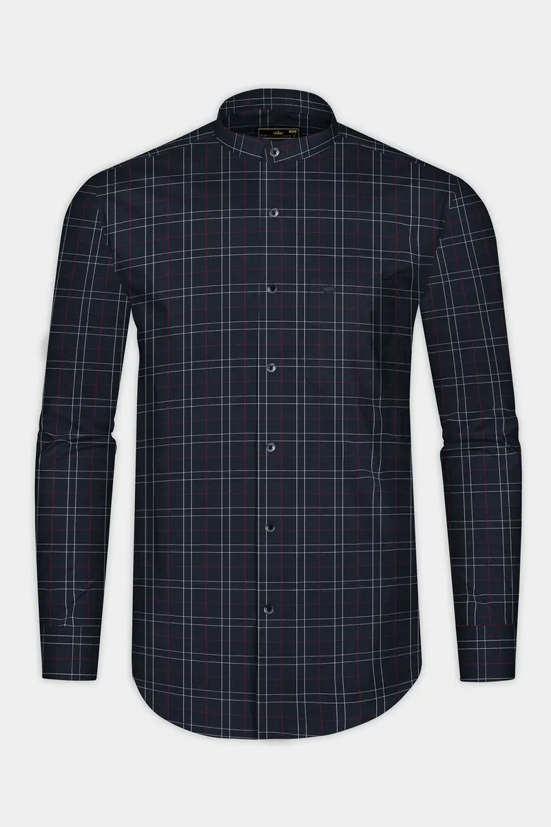 Mirage Blue Plaid Dobby Textured Premium Cotton Shirt 4