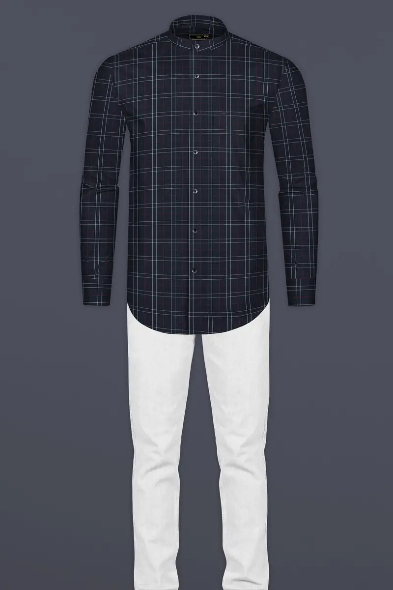Mirage Blue Plaid Dobby Textured Premium Cotton Shirt 6