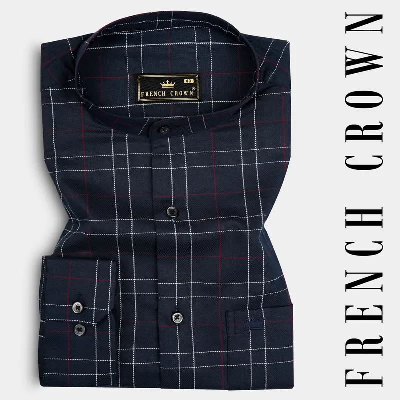 Mirage Blue Plaid Dobby Textured Premium Cotton Shirt 7