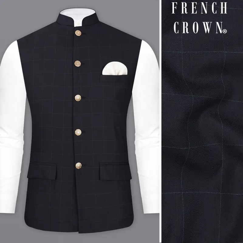 Mirage Blue Plaid Nehru Jacket 1