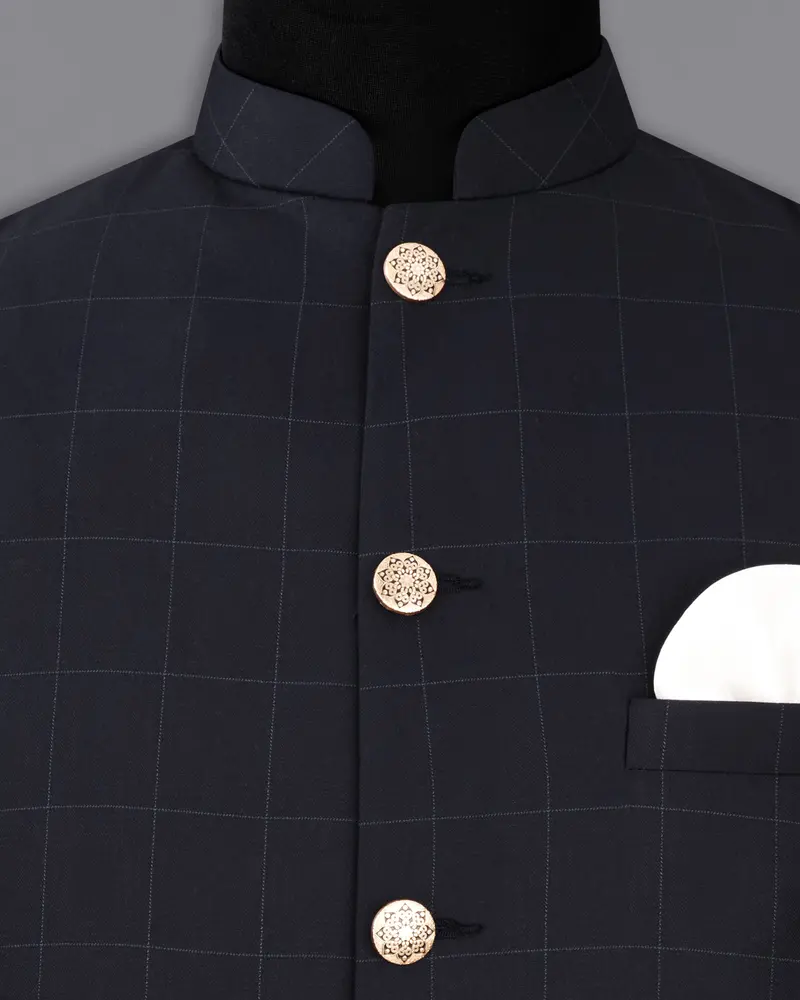 Mirage Blue Plaid Nehru Jacket 5