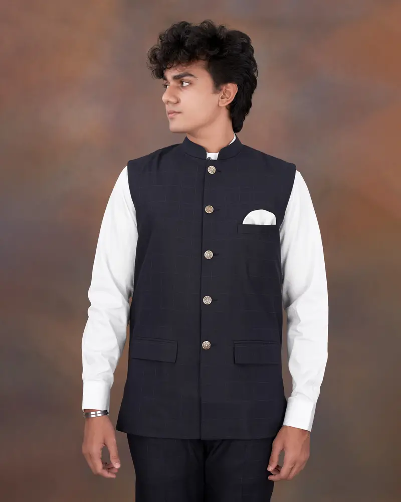 Mirage Blue Plaid Nehru Jacket 7