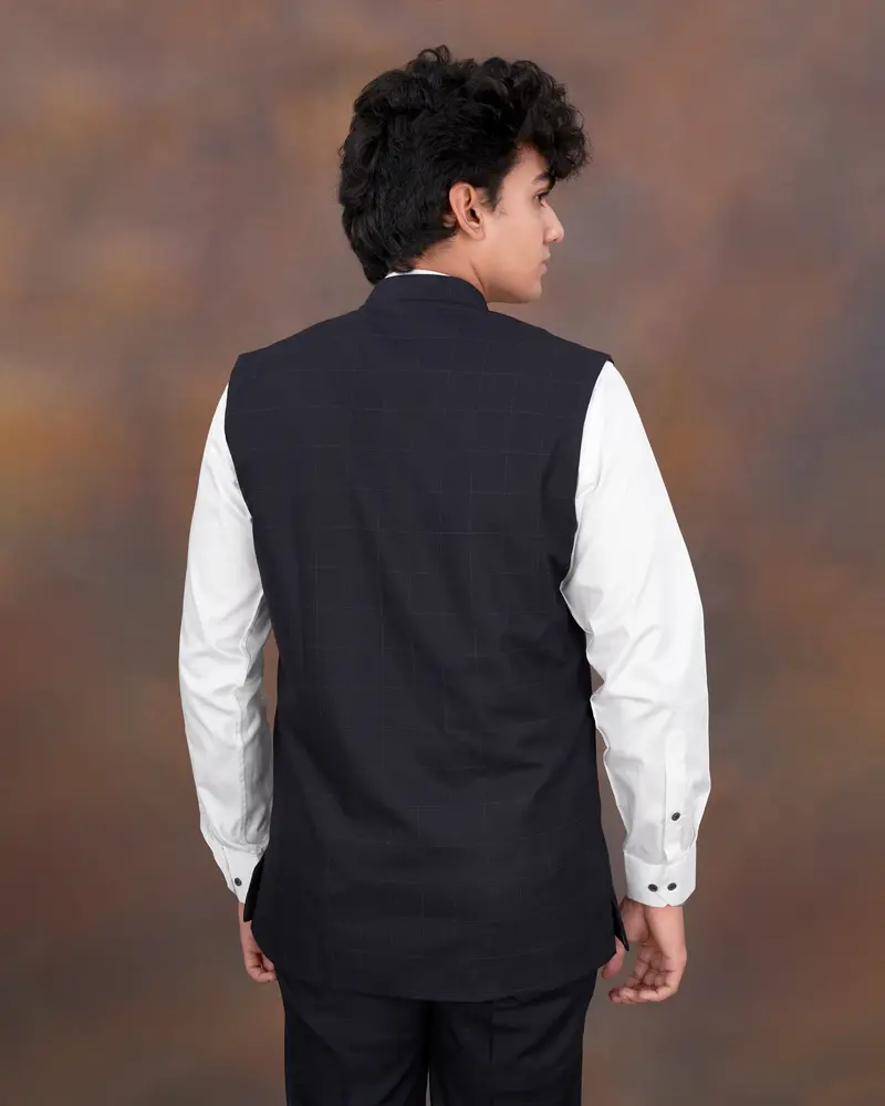 Mirage Blue Plaid Nehru Jacket 8