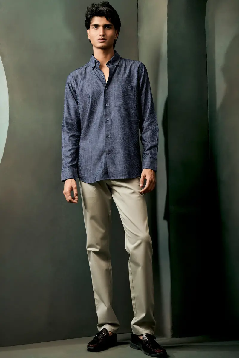 Mirage Blue Printed Chambray Premium Cotton Denim Shirt 13