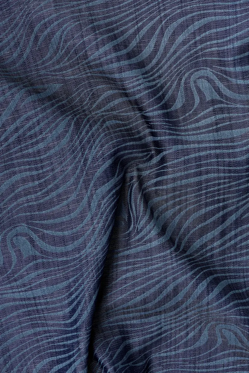 Mirage Blue Printed Chambray Premium Cotton Denim Shirt 3