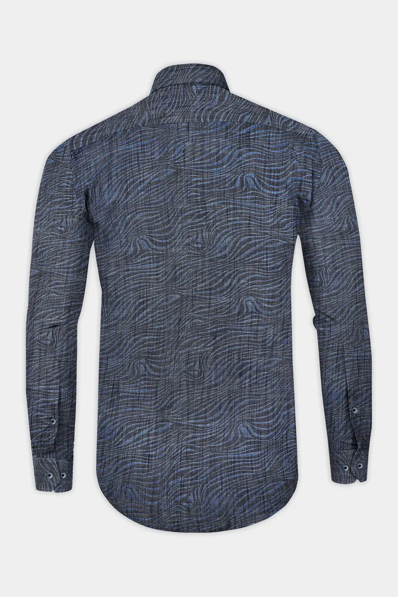 Mirage Blue Printed Chambray Premium Cotton Denim Shirt 6
