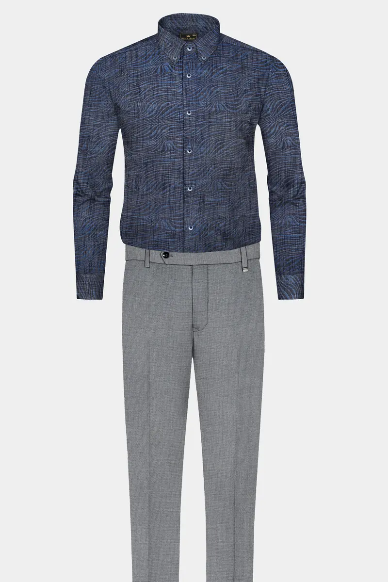 Mirage Blue Printed Chambray Premium Cotton Denim Shirt 7