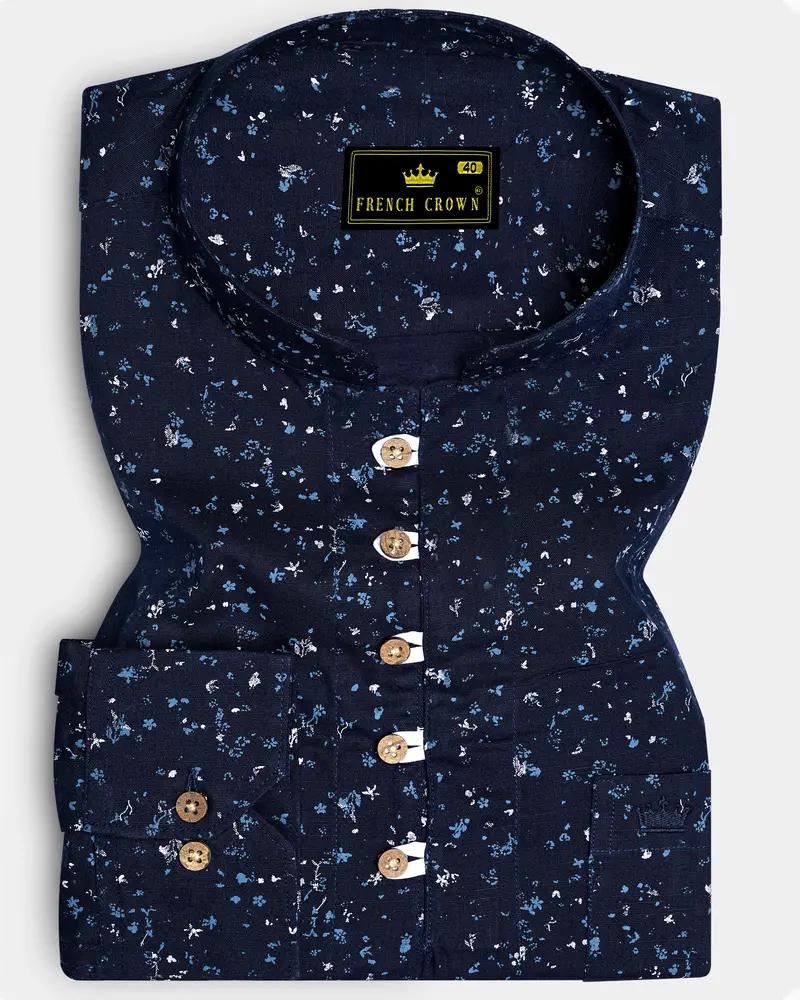 Mirage Blue Textured Luxurious Linen Kurta Shirt 1