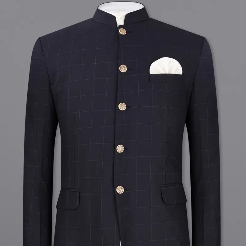 Mirage Blue Windowpane Bandhgala Blazer 1