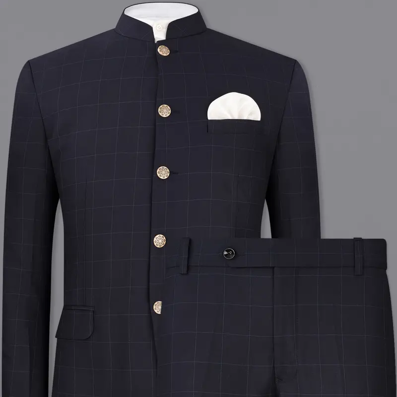 Mirage Blue Windowpane Bandhgala Suit 1