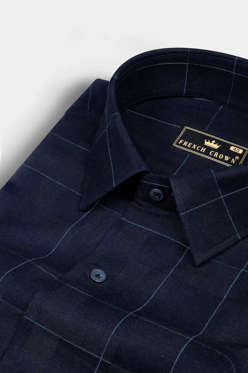 Mirage Blue Windowpane Dobby Textured Premium Giza Cotton Shirt 1