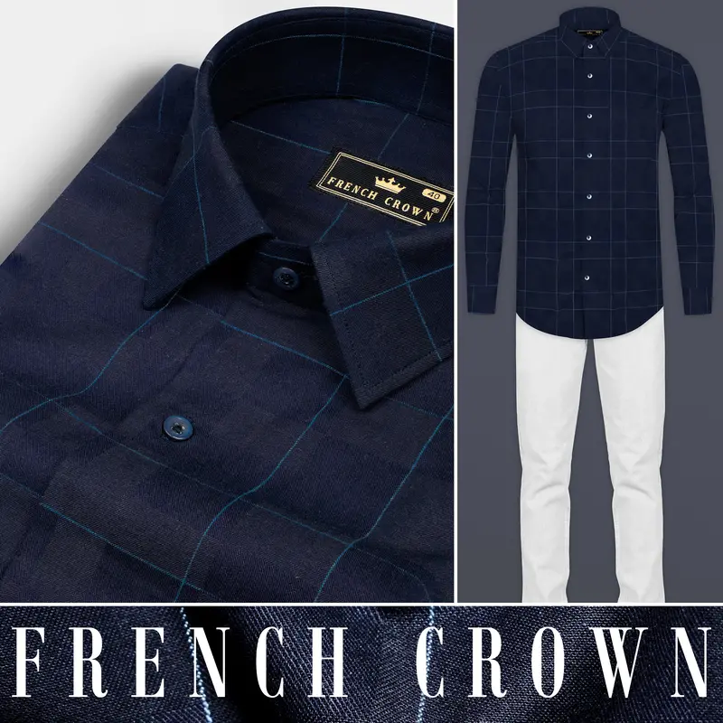 Mirage Blue Windowpane Dobby Textured Premium Giza Cotton Shirt 10