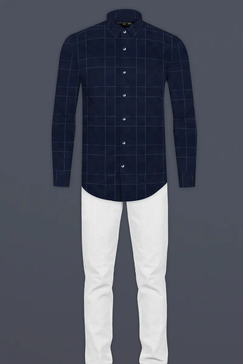 Mirage Blue Windowpane Dobby Textured Premium Giza Cotton Shirt 6